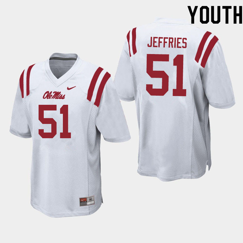 Eric Jeffries Ole Miss Rebels NCAA Youth White #51 Stitched Limited College Football Jersey YTR8258YU